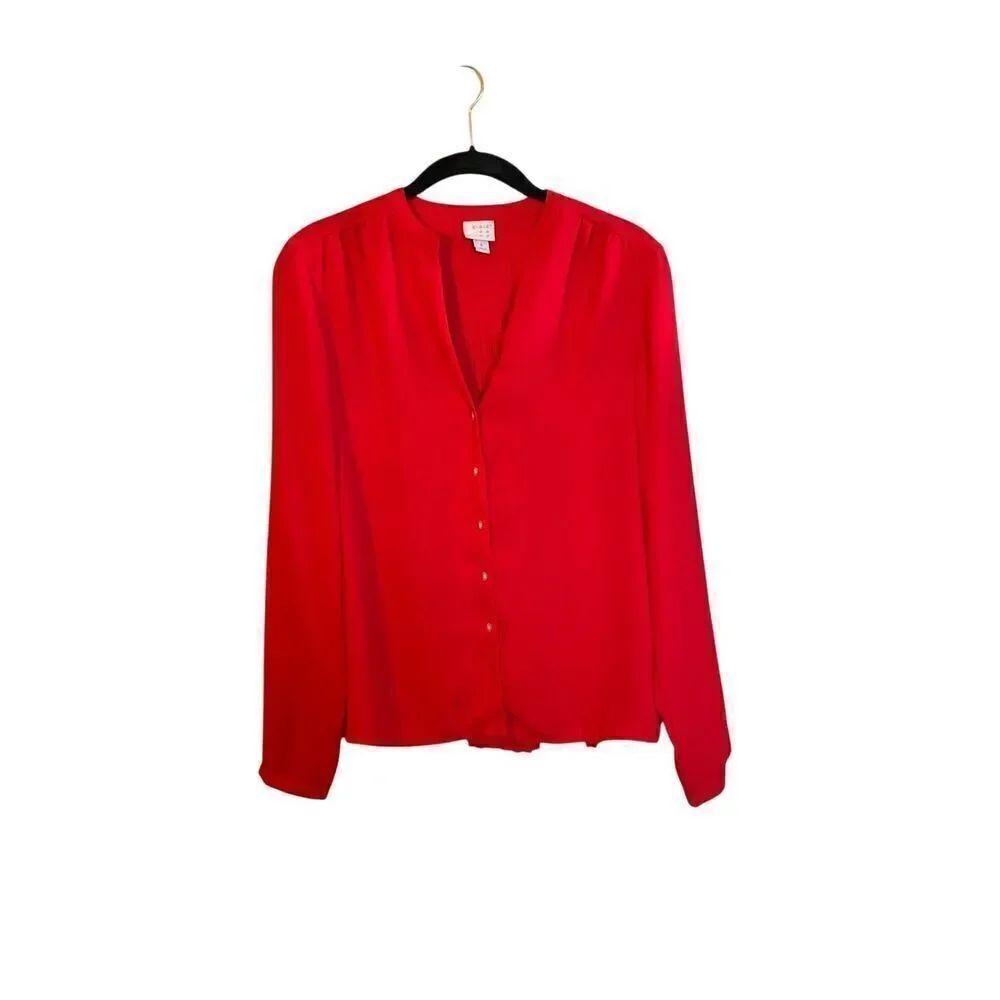 A new day women’s red pleated back semi sheer blouse S/mall